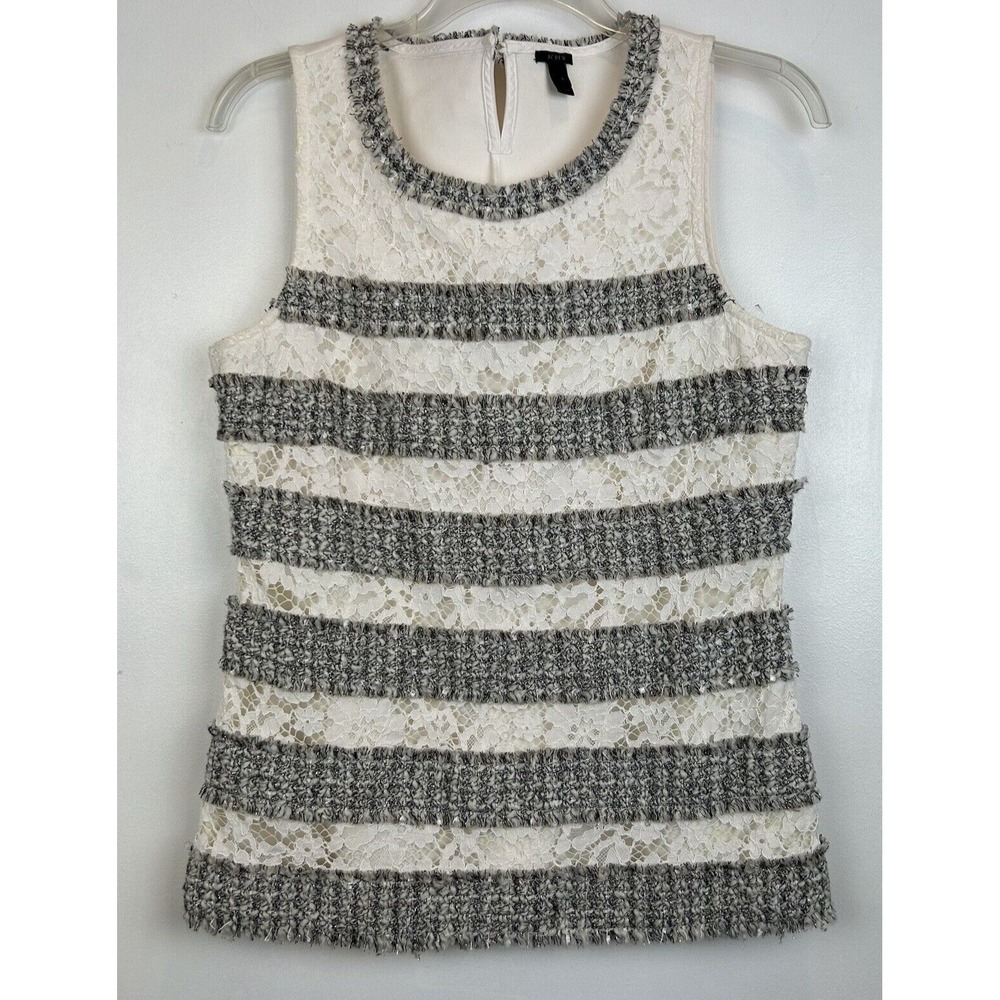 J Crew Top Women S Sleeveless Work Career Black Label Ivory Gray Metallic Stripe